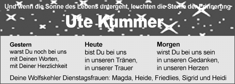  Traueranzeige für Ute Kummer vom 17.02.2017 aus Trauerportal Echo Online