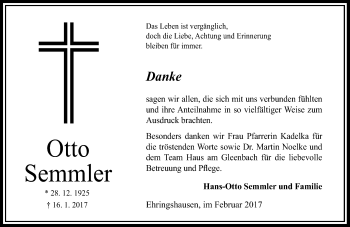 Traueranzeige von Otto Semmler von VRM Trauer