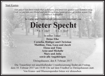 Traueranzeige von Dieter Specht von VRM Trauer