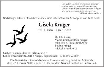 Traueranzeige von Gisela Krüger von  Gießener Anzeiger