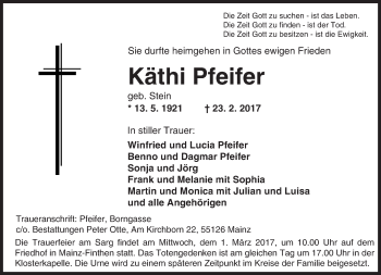 Traueranzeige von Käthi Pfeifer von Trauerportal Rhein Main Presse