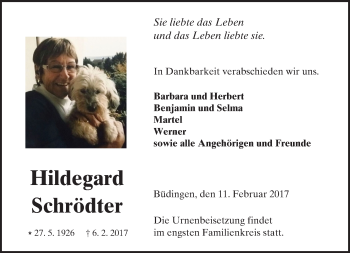 Traueranzeige von Hildegard Schrödter von  Kreisanzeiger