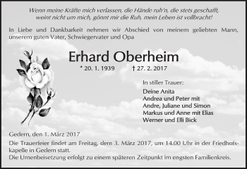 Traueranzeige von Erhard Oberheim von  Kreisanzeiger