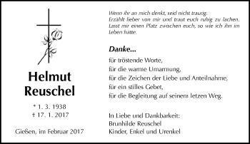 Traueranzeige von Helmut Reuschel von  Gießener Anzeiger
