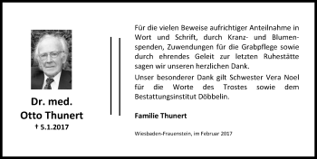 Traueranzeige von Otto Thunert von Trauerportal Rhein Main Presse