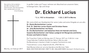 Traueranzeige von Eckhard Lucius von Trauerportal Rhein Main Presse