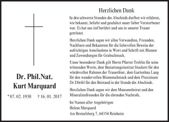 Traueranzeige von Kurt Marquard von Trauerportal Echo Online