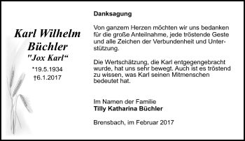 Traueranzeige von Karl Wilhelm Büchler von Trauerportal Echo Online