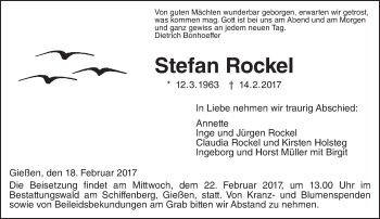Traueranzeige von Stefan Rockel von  Gießener Anzeiger