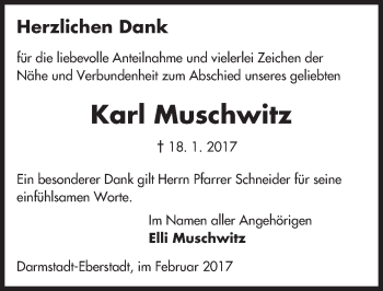 Traueranzeige von Karl Muschwitz von Trauerportal Echo Online