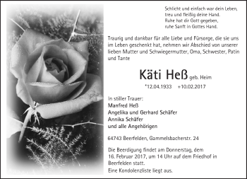 Traueranzeige von Käthi Heß von Trauerportal Echo Online