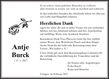 Traueranzeige von Antje Burck von  Usinger Anzeiger