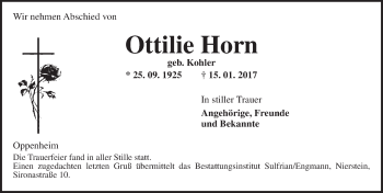 Traueranzeige von Ottilie Horn von Trauerportal Rhein Main Presse