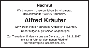 Traueranzeige von Alfred Kräuter von Trauerportal Rhein Main Presse