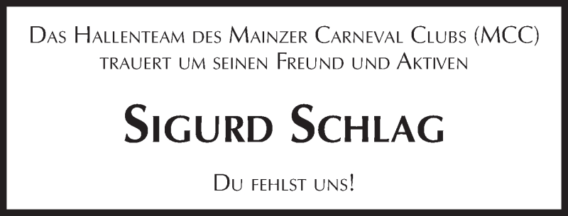  Traueranzeige für Sigurd Schlag vom 22.02.2017 aus Trauerportal Rhein Main Presse
