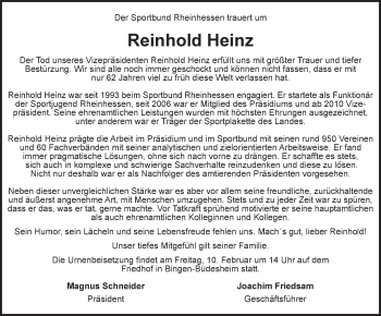 Traueranzeige von Reinhold Heinz von Trauerportal Rhein Main Presse