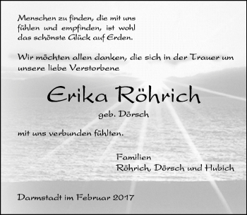 Traueranzeige von Erika Röhrich von Trauerportal Echo Online