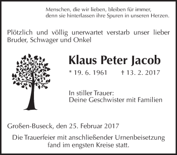 Traueranzeige von Klaus Peter Jacob von  Gießener Anzeiger
