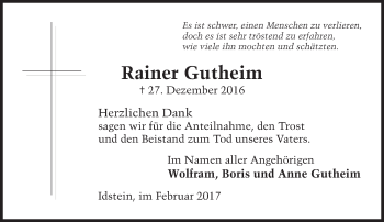 Traueranzeige von Rainer Gutheim von Trauerportal Rhein Main Presse