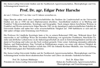 Traueranzeige von Edgar Peter Harsche von  Gießener Anzeiger