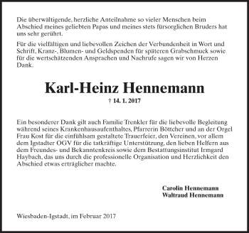 Traueranzeige von Karl-Heinz Hennemann von Trauerportal Rhein Main Presse