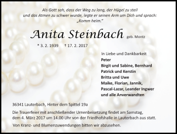 Traueranzeige von Anita Steinbach von VRM Trauer