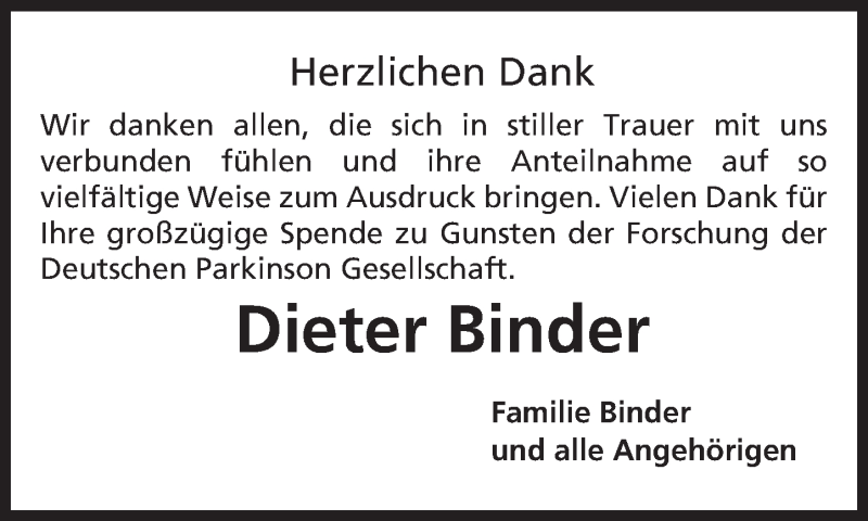  Traueranzeige für Dieter Binder vom 25.02.2017 aus Trauerportal Rhein Main Presse