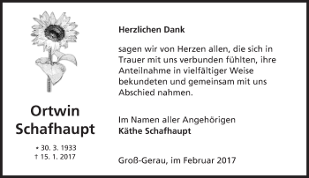 Traueranzeige von Ortwin Schafhaupt von Trauerportal Echo Online