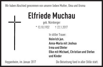 Traueranzeige von Elfriede Muchau von Trauerportal Echo Online