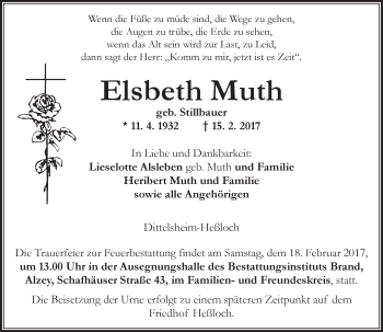 Traueranzeige von Elsbeth Muth von Trauerportal Rhein Main Presse