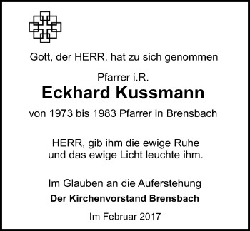 Traueranzeige von Eckhard Kussmann von Trauerportal Echo Online