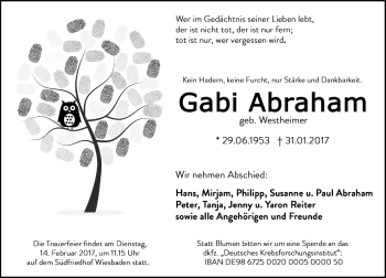 Traueranzeige von Gabi Abraham von Trauerportal Rhein Main Presse