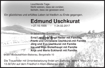 Traueranzeige von Edmund Uschkurat von Trauerportal Echo Online