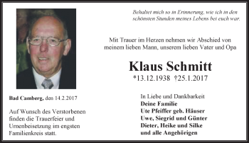 Traueranzeige von Klaus Schmitt von  Camberger Anzeiger