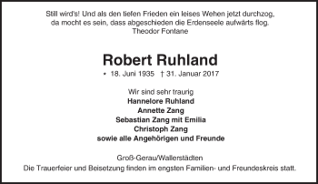 Traueranzeige von Robert Ruhland von Trauerportal Echo Online