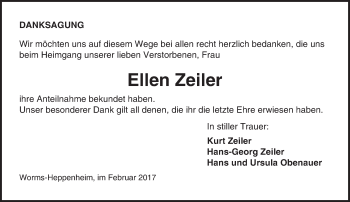 Traueranzeige von Ellen Zeiler von Trauerportal Rhein Main Presse