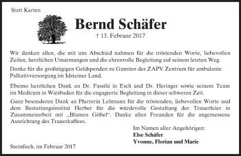 Traueranzeige von Bernd Schäfer von  Camberger Anzeiger