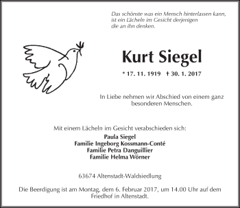 Traueranzeige von Kurt Siegel von  Kreisanzeiger
