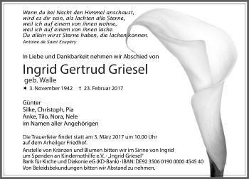 Traueranzeige von Ingrid Gertrud Griesel von Trauerportal Echo Online