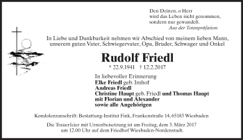 Traueranzeige von Rudolf Friedl von Trauerportal Rhein Main Presse