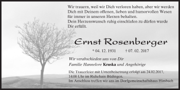 Traueranzeige von Ernst Rosenberger von  Kreisanzeiger