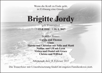 Traueranzeige von Brigitte Jordy von  Kreisanzeiger