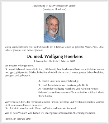 Traueranzeige von Wolfgang Hoerkens von Trauerportal Rhein Main Presse