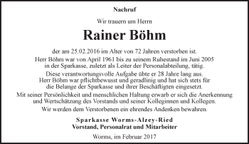 Traueranzeige von Rainer Böhm von Trauerportal Rhein Main Presse