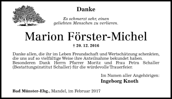 Traueranzeige von Marion Förster-Michel von Trauerportal Rhein Main Presse