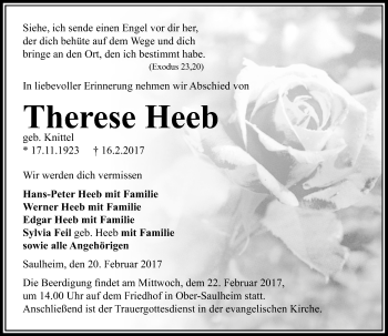 Traueranzeige von Therese Heeb von Trauerportal Rhein Main Presse