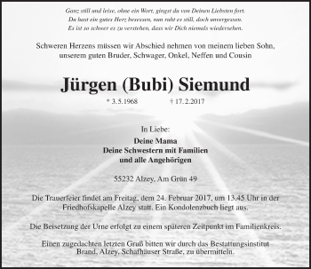 Traueranzeige von Jürgen  Siemund von Trauerportal Rhein Main Presse