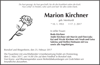 Traueranzeige von Marion Kirchner von  Kreisanzeiger