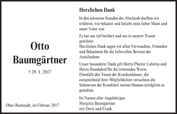 Traueranzeige von Otto Baumgärtner von Trauerportal Echo Online