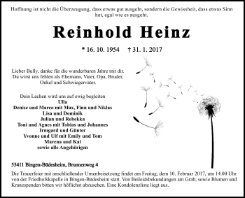 Traueranzeige von Reinhold Heinz von Trauerportal Rhein Main Presse
